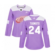 Women's Detroit Red Wings #24 Antti Tuomisto Authentic Purple Fights Cancer Practice Hockey Jersey
