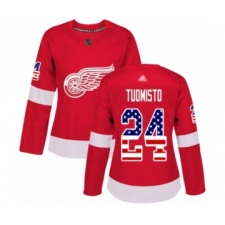 Women's Detroit Red Wings #24 Antti Tuomisto Authentic Red USA Flag Fashion Hockey Jersey