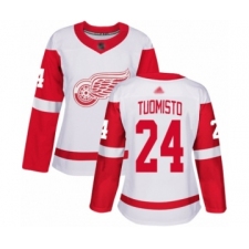 Women's Detroit Red Wings #24 Antti Tuomisto Authentic White Away Hockey Jersey
