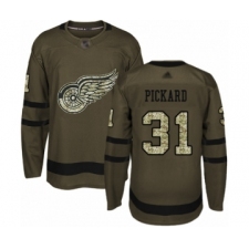 Men's Detroit Red Wings #31 Calvin Pickard Authentic Green Salute to Service Hockey Jersey
