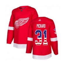 Youth Detroit Red Wings #31 Calvin Pickard Authentic Red USA Flag Fashion Hockey Jersey