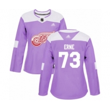 Women's Detroit Red Wings #73 Adam Erne Authentic Purple Fights Cancer Practice Hockey Jersey