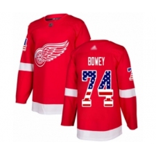 Men's Detroit Red Wings #74 Madison Bowey Authentic Red USA Flag Fashion Hockey Jersey