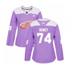 Women's Detroit Red Wings #74 Madison Bowey Authentic Purple Fights Cancer Practice Hockey Jersey