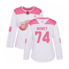 Women's Detroit Red Wings #74 Madison Bowey Authentic White Pink Fashion Hockey Jersey