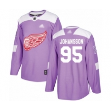 Men's Detroit Red Wings #95 Albert Johansson Authentic Purple Fights Cancer Practice Hockey Jersey