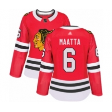 Women's Chicago Blackhawks #6 Olli Maatta Authentic Red Home Hockey Jersey