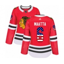 Women's Chicago Blackhawks #6 Olli Maatta Authentic Red USA Flag Fashion Hockey Jersey