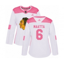 Women's Chicago Blackhawks #6 Olli Maatta Authentic White Pink Fashion Hockey Jersey