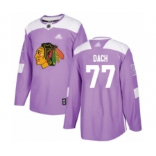 Men's Chicago Blackhawks #77 Kirby Dach Authentic Purple Fights Cancer Practice Hockey Jersey