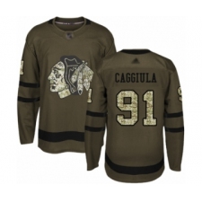 Youth Chicago Blackhawks #91 Drake Caggiula Authentic Green Salute to Service Hockey Jersey