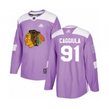 Youth Chicago Blackhawks #91 Drake Caggiula Authentic Purple Fights Cancer Practice Hockey Jersey