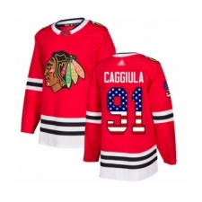 Youth Chicago Blackhawks #91 Drake Caggiula Authentic Red USA Flag Fashion Hockey Jersey