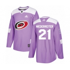 Men's Carolina Hurricanes #21 Nino Niederreiter Authentic Purple Fights Cancer Practice Hockey Jersey