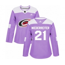 Women's Carolina Hurricanes #21 Nino Niederreiter Authentic Purple Fights Cancer Practice Hockey Jersey