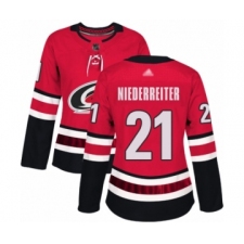 Women's Carolina Hurricanes #21 Nino Niederreiter Authentic Red Home Hockey Jersey