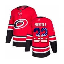 Men's Carolina Hurricanes #32 Patrik Puistola Authentic Red USA Flag Fashion Hockey Jersey