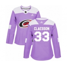 Women's Carolina Hurricanes #33 Fredrik Claesson Authentic Purple Fights Cancer Practice Hockey Jersey