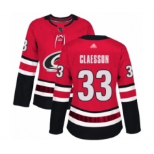 Women's Carolina Hurricanes #33 Fredrik Claesson Authentic Red Home Hockey Jersey