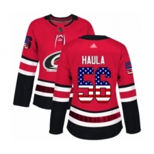Women's Carolina Hurricanes #56 Erik Haula Authentic Red USA Flag Fashion Hockey Jersey