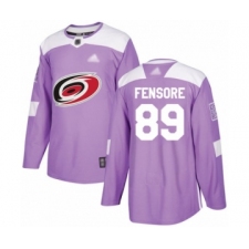 Men's Carolina Hurricanes #89 Domenick Fensore Authentic Purple Fights Cancer Practice Hockey Jersey