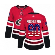 Women's Carolina Hurricanes #90 Pyotr Kochetkov Authentic Red USA Flag Fashion Hockey Jersey