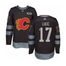 Men's Calgary Flames #17 Milan Lucic Authentic Black 1917-2017 100th Anniversary Hockey Jersey