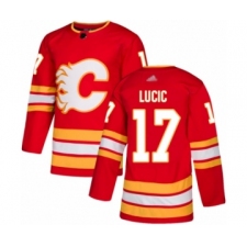Men's Calgary Flames #17 Milan Lucic Authentic Red Alternate Hockey Jersey
