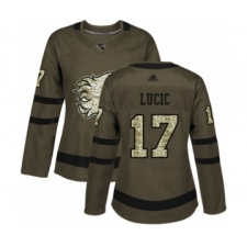 Women's Calgary Flames #17 Milan Lucic Authentic Green Salute to Service Hockey Jersey