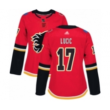 Women's Calgary Flames #17 Milan Lucic Authentic Red Home Hockey Jersey