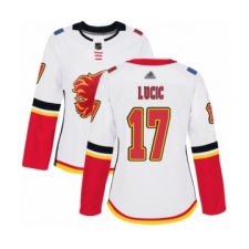 Women's Calgary Flames #17 Milan Lucic Authentic White Away Hockey Jersey