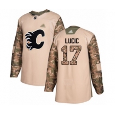 Youth Calgary Flames #17 Milan Lucic Authentic Camo Veterans Day Practice Hockey Jersey