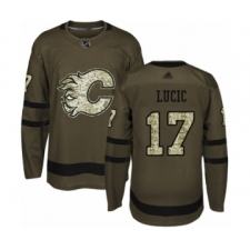 Youth Calgary Flames #17 Milan Lucic Authentic Green Salute to Service Hockey Jersey