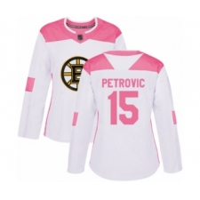 Women's Boston Bruins #15 Alex Petrovic Authentic White Pink Fashion Hockey Jersey