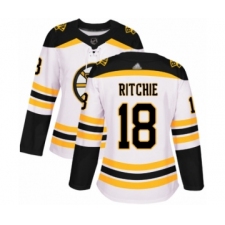 Women's Boston Bruins #18 Brett Ritchie Authentic White Away Hockey Jersey