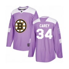 Men's Boston Bruins #34 Paul Carey Authentic Purple Fights Cancer Practice Hockey Jersey