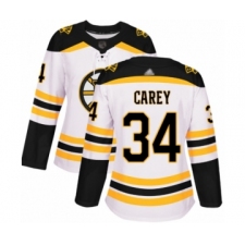 Women's Boston Bruins #34 Paul Carey Authentic White Away Hockey Jersey