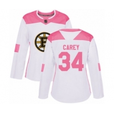 Women's Boston Bruins #34 Paul Carey Authentic White Pink Fashion Hockey Jersey