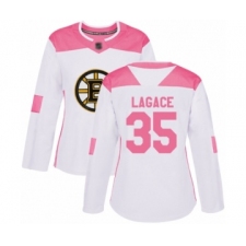 Women's Boston Bruins #35 Maxime Lagace Authentic White Pink Fashion Hockey Jersey