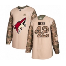 Men's Arizona Coyotes #42 Aaron Ness Authentic Camo Veterans Day Practice Hockey Jersey
