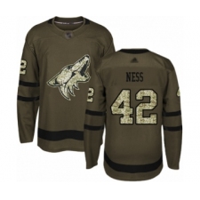 Men's Arizona Coyotes #42 Aaron Ness Authentic Green Salute to Service Hockey Jersey