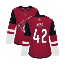 Women's Arizona Coyotes #42 Aaron Ness Authentic Burgundy Red Home Hockey Jersey