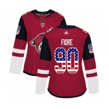 Women's Arizona Coyotes #90 Giovanni Fiore Authentic Red USA Flag Fashion Hockey Jersey