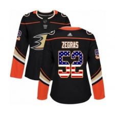 Women's Anaheim Ducks #52 Trevor Zegras Authentic Black USA Flag Fashion Hockey Jersey