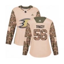 Women's Anaheim Ducks #56 Brayden Tracey Authentic Camo Veterans Day Practice Hockey Jersey