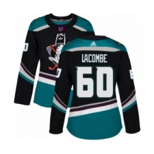 Women's Anaheim Ducks #60 Jackson Lacombe Authentic Black Teal Alternate Hockey Jersey