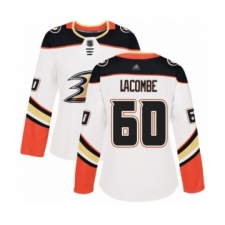 Women's Anaheim Ducks #60 Jackson Lacombe Authentic White Away Hockey Jersey