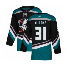 Men's Anaheim Ducks #31 Anthony Stolarz Authentic Black  Teal Alternate Hockey Jersey