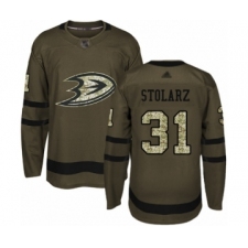 Youth Anaheim Ducks #31 Anthony Stolarz Authentic Green Salute to Service Hockey Jersey