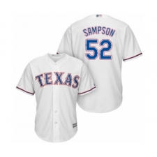 Youth Texas Rangers #52 Adrian Sampson Authentic White Home Cool Base Baseball Player Jersey